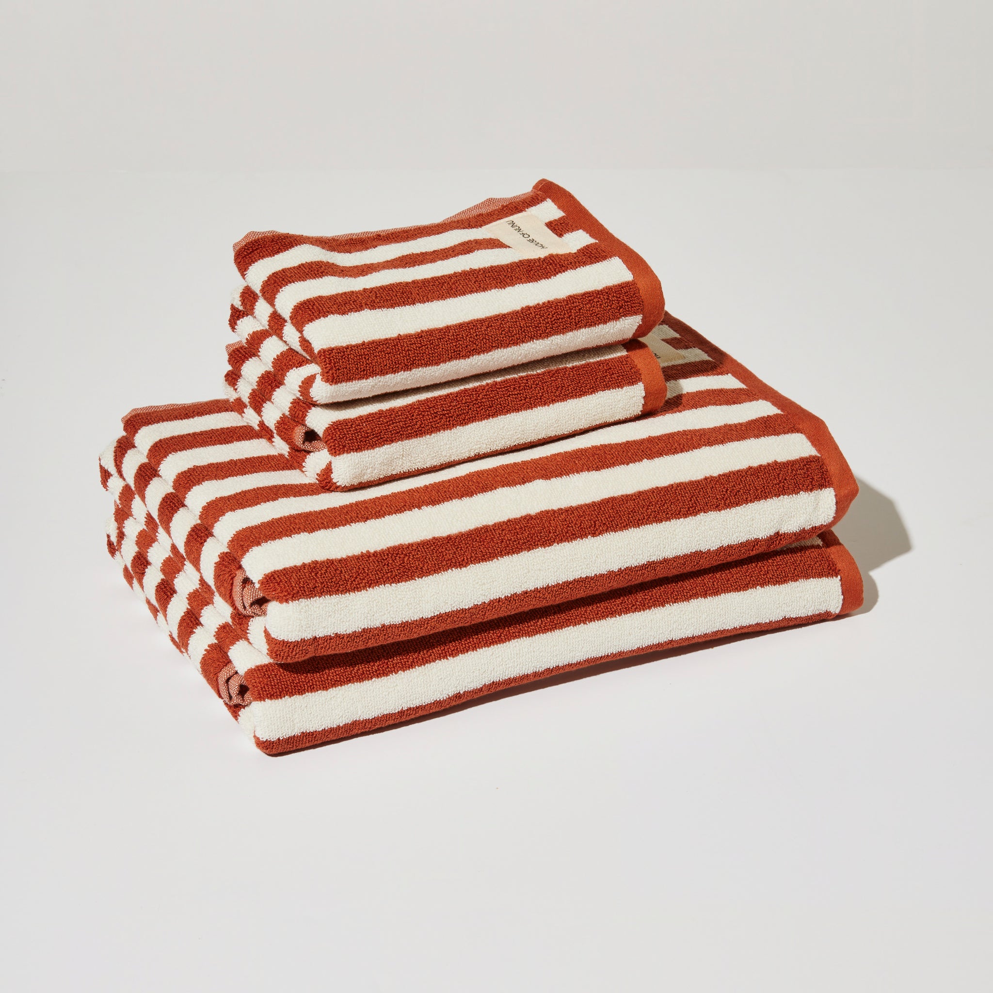 BATH HAND TOWEL SET OF 4 IN RED OCHRE STRIPE House of Nunu